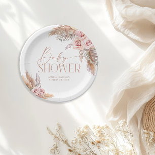 Boho Floral Pampas Rose Gold Papier Teller