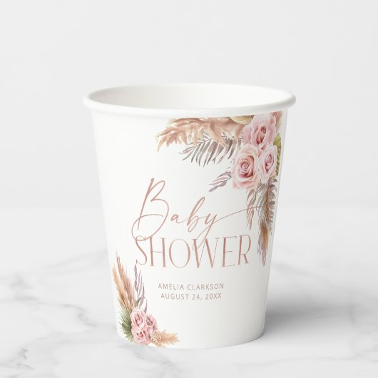 Boho Floral Pampas Rose Gold Pappbecher (Rückseite)