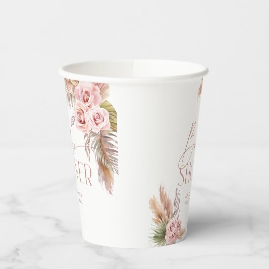 Boho Floral Pampas Rose Gold Pappbecher (Links)