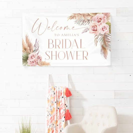 Boho Floral Pampas Rose Gold Willkommen Banner (Insitu)