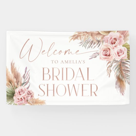 Boho Floral Pampas Rose Gold Willkommen Banner (Horizontal)