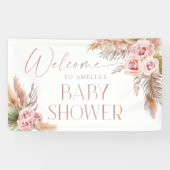 Boho Floral Pampas Rose Gold Willkommensbanner Banner (Horizontal)