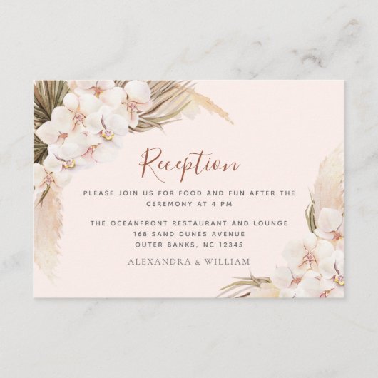 Boho Floral Pampas Terracotta Hochzeitsempfang Begleitkarte (Vorderseite)