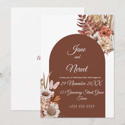 Boho Floral Pampas Wedding Invitation (Vorne/Hinten)