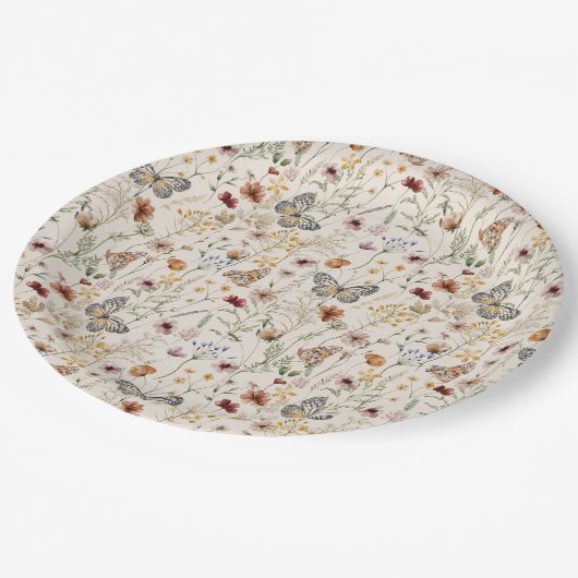 Boho Floral Paper Plate Pappteller (Schrägansicht)