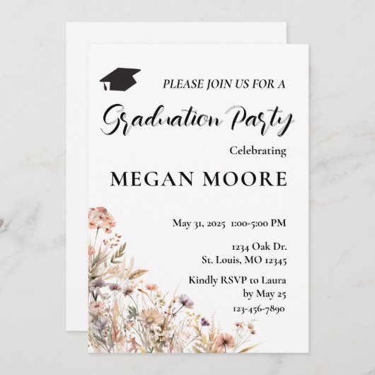 Boho Floral Party Einladung (Vorne/Hinten)