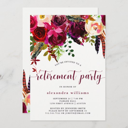 Boho Floral| Party Einladung für die Altersversorg (Vorne/Hinten)