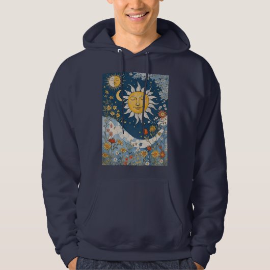 Boho Floral Patchwork Sun und Moon Hoodie (Vorderseite)