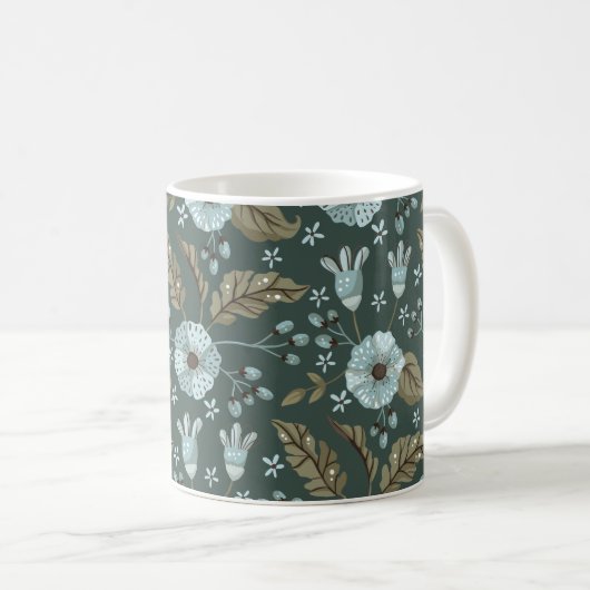 Boho Floral Pattern Blau Kaffeetasse (VorderseiteRechts)