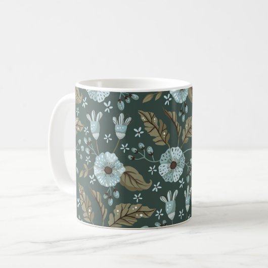 Boho Floral Pattern Blau Kaffeetasse (Vorderseite Links)