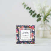 Boho Floral Pattern - Coral & Navy Blue Quadratische Visitenkarte (Stehend Vorderseite)