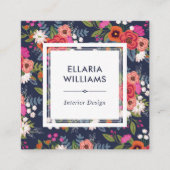 Boho Floral Pattern - Coral & Navy Blue Quadratische Visitenkarte (Vorderseite)