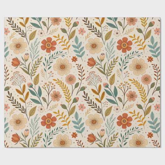 Boho Floral Pattern in Autumn Tones Geschenkpapier (Flach)