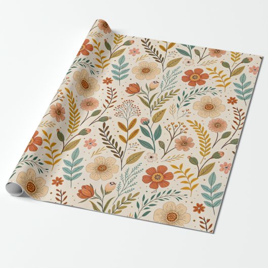 Boho Floral Pattern in Autumn Tones Geschenkpapier (Ungerollt)