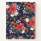 Boho Floral Pattern - Navy Blue & Coral - Name Notizbuch (Rückseite)