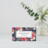 Boho Floral Pattern - Navy Blue & Coral Visitenkarte (Stehend Vorderseite)