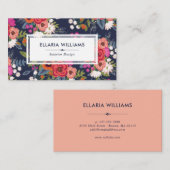 Boho Floral Pattern - Navy Blue & Coral Visitenkarte (Vorne/Hinten)