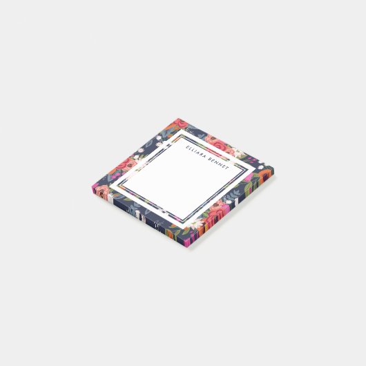Boho Floral Pattern - Navy Blue - Individuelle Nam Post-it Klebezettel (angewinkelt)