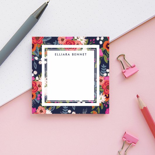 Boho Floral Pattern - Navy Blue - Individuelle Nam Post-it Klebezettel