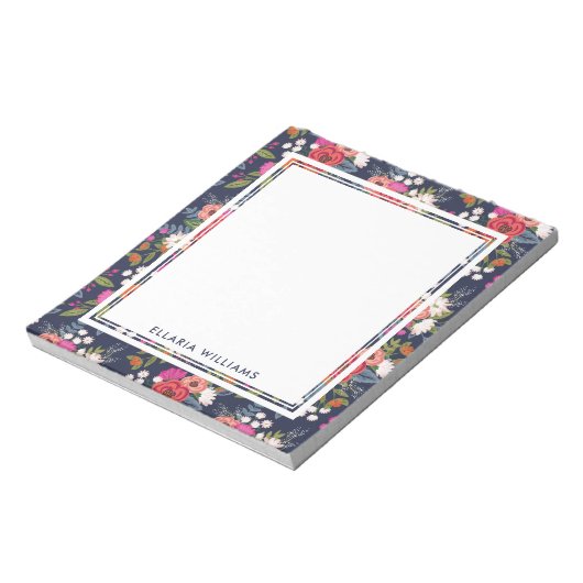 Boho Floral Pattern - Navy Blue - Name Notizblock (Rotiert)