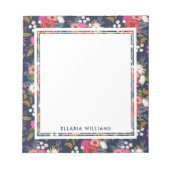 Boho Floral Pattern - Navy Blue - Name Notizblock (Vorderseite)