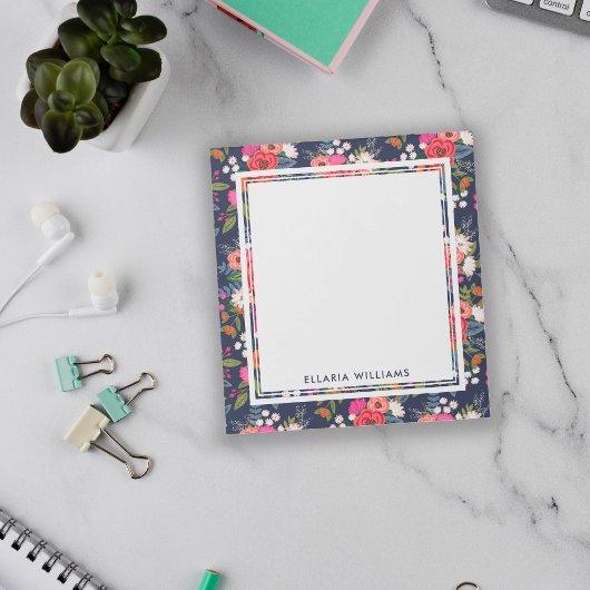 Boho Floral Pattern - Navy Blue - Name Notizblock