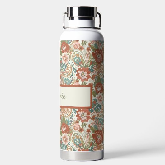 Boho Floral Pattern Water Bottle Trinkflasche (Rückseite)