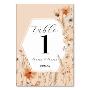 Boho Floral Peach Bohemisch Menu Tischnummern