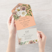 Boho Floral Peach Fuzz Wedding All In One Einladung (Abreißen)
