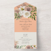 Boho Floral Peach Fuzz Wedding All In One Einladung (Innen Boden)