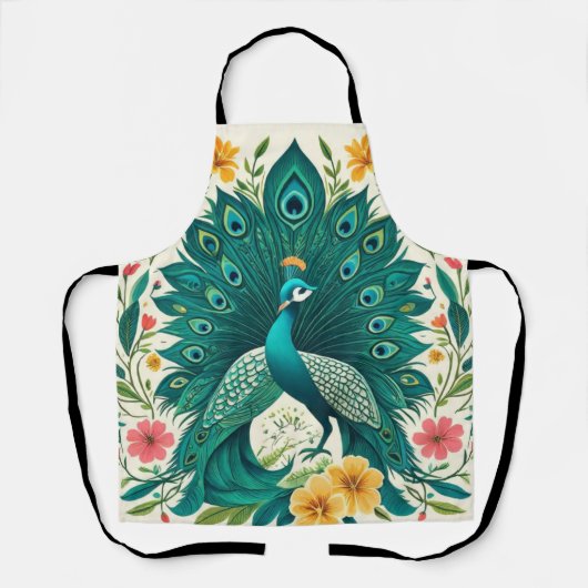 Boho Floral Peacock Schürze (Vorderseite)