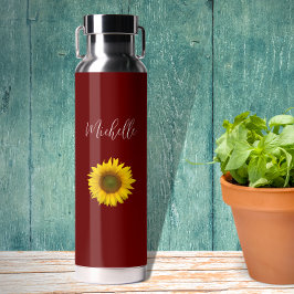 Boho Floral Peeking Sunflower Red Trinkflasche