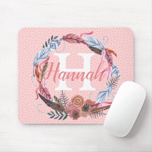 Boho Floral personalisieren Custom Feder Initial Mousepad (Mit Mouse)