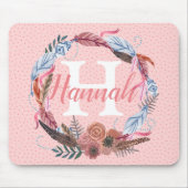 Boho Floral personalisieren Custom Feder Initial Mousepad (Vorne)