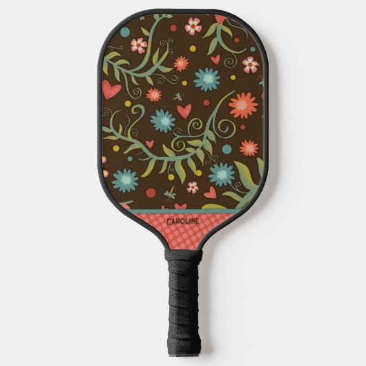 Boho Floral Personalisiert Name Initials Elegant Pickleball Schläger (Vorderseite)