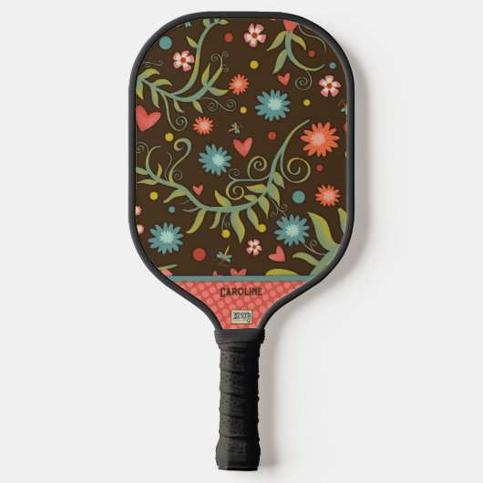 Boho Floral Personalisiert Name Initials Elegant Pickleball Schläger (Rückseite)