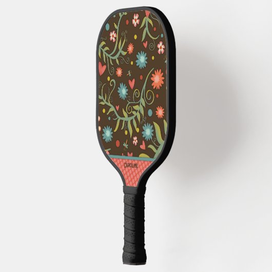 Boho Floral Personalisiert Name Initials Elegant Pickleball Schläger (Links)