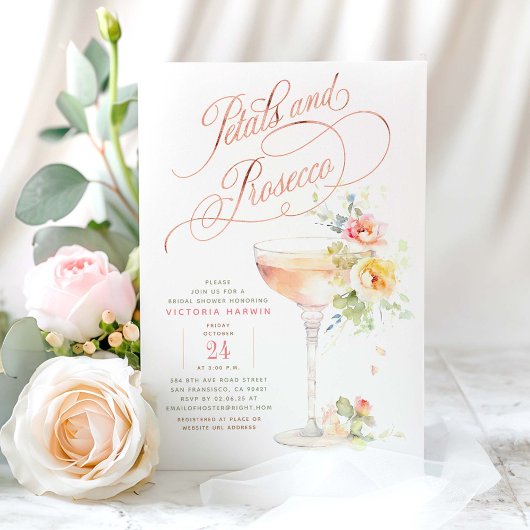 Boho Floral Petals und Prosecco Brautparty Einladung