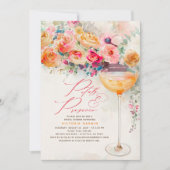 Boho Floral Petals und Prosecco Brautparty Einladung (Vorderseite)
