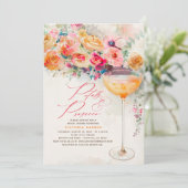 Boho Floral Petals und Prosecco Brautparty Einladung (Stehend Vorderseite)
