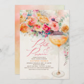 Boho Floral Petals und Prosecco Brautparty Einladung (Vorne/Hinten)