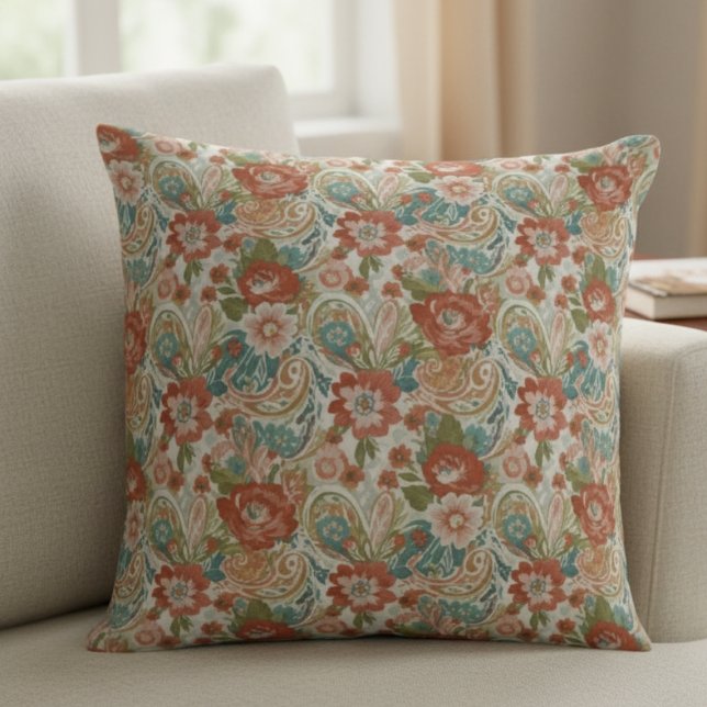 Boho Floral Pillow - Retro Paisley Design Kissen (Boho Floral Pillow - Retro Paisley Design)