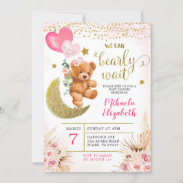 Boho Floral Pink Bearly Wait Baby Dusche einladen Einladung