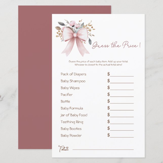 Boho Floral Pink Bow Girl Babydusche Preis Rate (Vorne/Hinten)