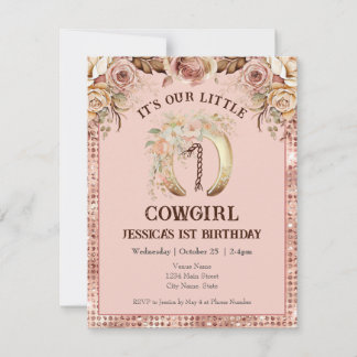 Boho Floral Pink Cowgirl 1. Geburtstag Einladung