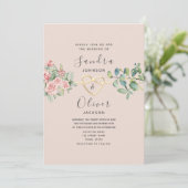 Boho Floral Pink Dusty Rose Wedding Einladung (Stehend Vorderseite)