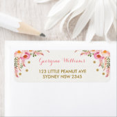 Boho Floral Pink Gold Babydusche Etikett (Insitu)