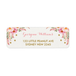 Boho Floral Pink Gold Babydusche Etikett