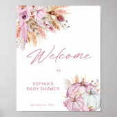 Boho Floral Pink Pumpkin Baby Dusche Willkommen Poster (Vorne)