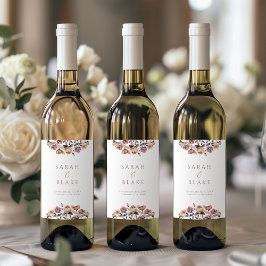 Boho Floral Pink Rose Garden Hochzeitweilig Weinka Weinetikett